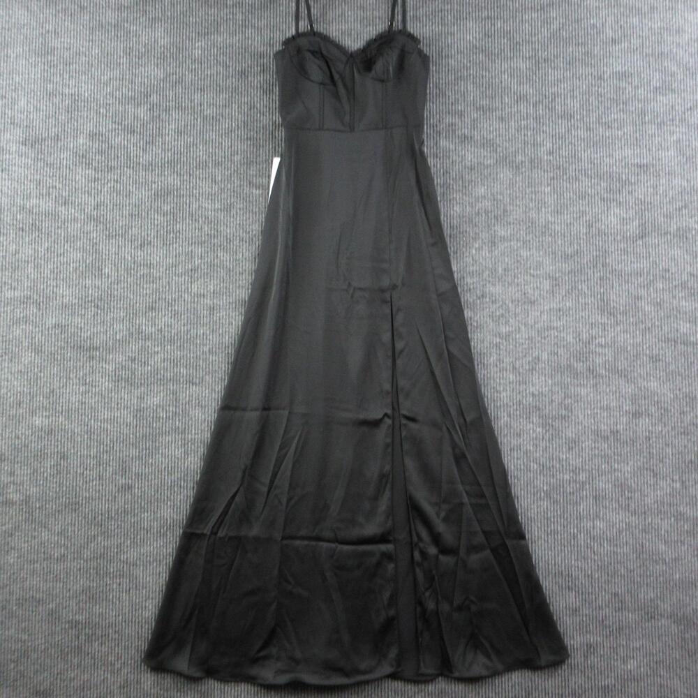 Azazie Dress Womens 0 Black Sweetheart A-Line Maxi Strappy Smocked NWT
